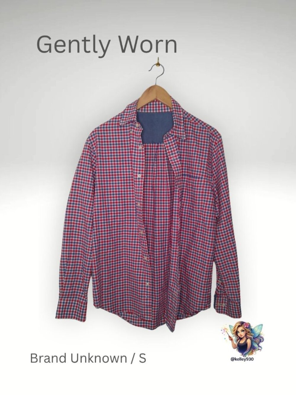 Men’s Red Blue Check Button Down Shirt Size Small Casual Cotton Plaid